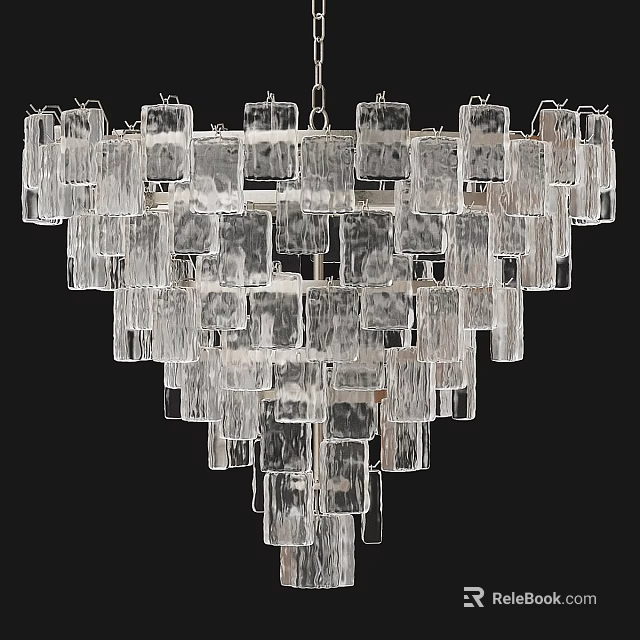 Modern Glass Cube Chandelier Featuring Multiple Layers Of Transparent Square Elements 3d model