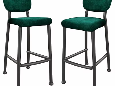 Modern Green Velvet Bar Stools With Sturdy Black Metal Frame Design 3d model