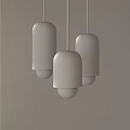 Wooden Pendant Lights Three Cylindrical Design With White Light Gray Wall Background