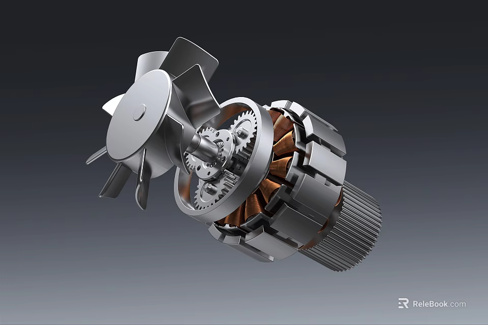 Air Conditioner Fan Internal Structure With Gears Motor And Rotating Blades 3d model 