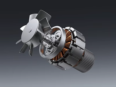 Air Conditioner Fan Internal Structure With Gears Motor And Rotating Blades 3d model