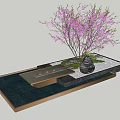 Miniature Garden Ornament With Purple Flowering Tree Stone Slab Path Small Water Feature And Pebbles