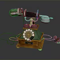 Vintage Rotary Dial Telephone With Wooden Base And Metal Receiver Cord
