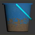 Blue Plastic Bucket With Blue Handle And Brown Stains On Bottom 3d model