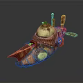 Copper Colored Steampunk Submarine Water Vehicle With Transparent Dome And Mechanical Propeller
