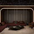 Modern Home Theater Room Interior With Large Screen Comfortable Sofas And Starry Ceiling Lights