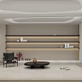 Modern Office Interior Design With Curved Sofa Bookshelves Potted Plant And City View