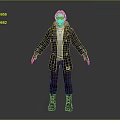 Game Movie Character With Black Coat White Inner Red Pants Purple Glasses And Black Boots