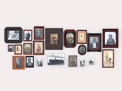 Various Photo Frames With Different Styles Sizes And Vintage Photos On Wall 3d model