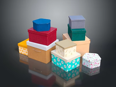 Colorful Decorative Ornament Set With Various Shapes Stacked Boxes For Home Decor 3d model