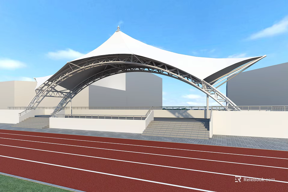 Public Sports Facility With Modern Tensile Membrane Roof And Running Track 3d model 