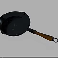 Stylish Blue Frying Pan With Wooden Handle And Round Design For Kitchen Use