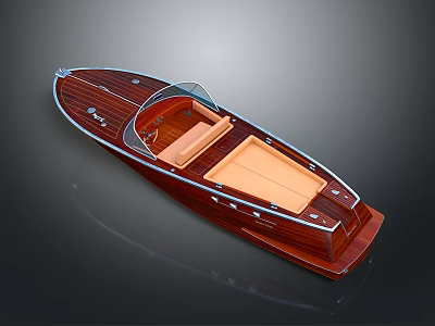Classic Wooden Brown Boat With Transparent Windshield And Leather Seats For Water Transport 3d model