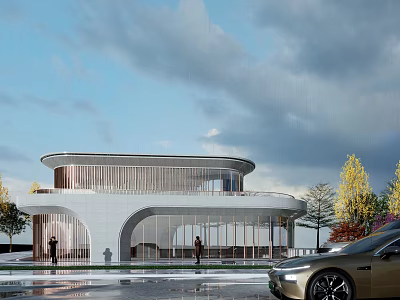 Contemporary Sales Office Building With Curved Glass Facade And Entrance Design 3d model