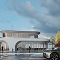 Contemporary Sales Office Building With Curved Glass Facade And Entrance Design