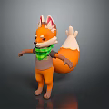 Cute Orange Cartoon Fox Character Wearing Green Scarf And Gray Shirt With White Tipped Tail