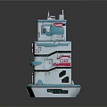 Cartoon Scene With Blue White Multi Layered Building Towers And Pink Accents On Platform Base