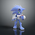 Blue Spiked Hedgehog Game Movie Character With Green Eyes White Gray Armor Holding Red Object