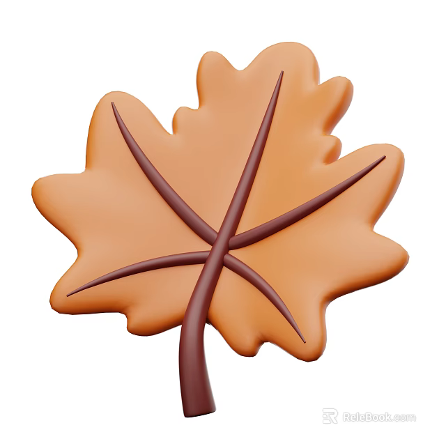Vibrant Orange Maple Shaped Leaf With Dark Brown Veins And Brown Petiole 3d model 
