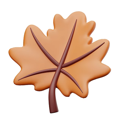 Vibrant Orange Maple Shaped Leaf With Dark Brown Veins And Brown Petiole 3d model