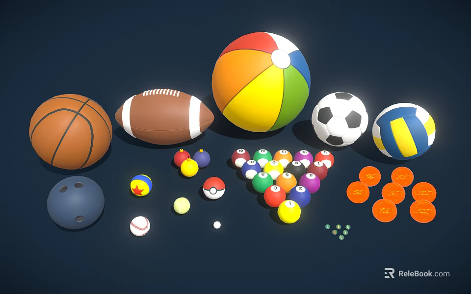 Assorted Sports Equipment Including Basketball Football Soccer Ball Volleyball And Other Sports Balls 3d model 