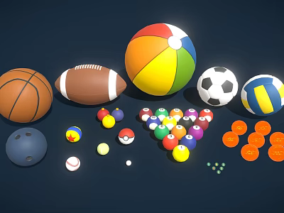 Assorted Sports Equipment Including Basketball Football Soccer Ball Volleyball And Other Sports Balls 3d model