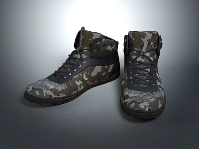 Camouflage High Top Shoes With Black Laces And Durable Sole Design 3d model