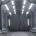 Futuristic Sci Fi Corridor Interior With Linear Lighting And Metallic Structures