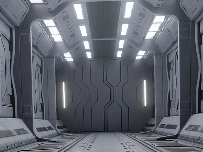 Futuristic Sci Fi Corridor Interior With Linear Lighting And Metallic Structures 3d model