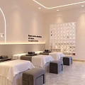 Elegant Beauty Salon Interior Featuring Product Display Shelves Marble Counter TV And Modern Lighting