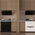 Modern Kitchen Appliances With Cabinets Cooktop Range Hood And Black White Finish
