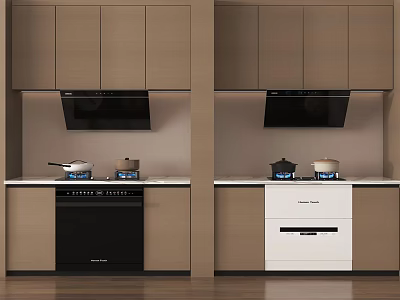 Modern Kitchen Appliances With Cabinets Cooktop Range Hood And Black White Finish 3d model