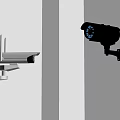White And Black Surveillance Cameras Mounted On White Wall For Security Monitoring