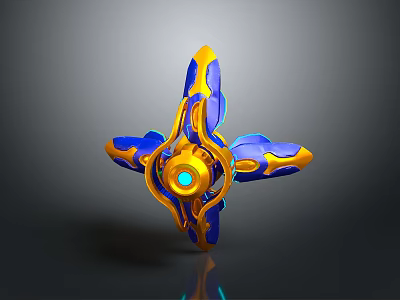 Streamlined 3D Fidget Spinner With Blue Yellow Accents And Glowing Center 3d model