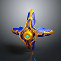Streamlined 3D Fidget Spinner With Blue Yellow Accents And Glowing Center