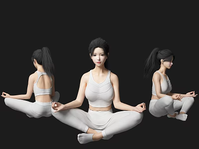 Woman Practicing Yoga in White Sportswear with Sitting Pose from Different Angles 3d model
