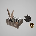 Elegant Ornament Set with Woven Basket Books Dried Plants Black Vase Sculpture And Golden Spheres