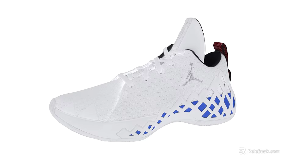 White Basketball Shoes With Blue Checkerboard Accents And Jordan Logo On Mesh Upper 3d model 