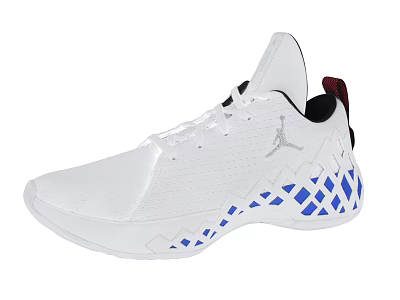 White Basketball Shoes With Blue Checkerboard Accents And Jordan Logo On Mesh Upper 3d model