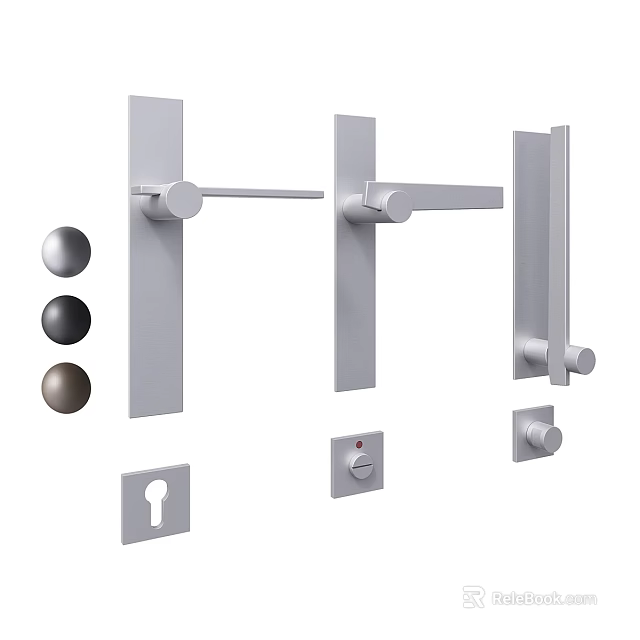 Modern Door Handle and Lock Hardware Combination with Different Styles and Metal Components 3d model 