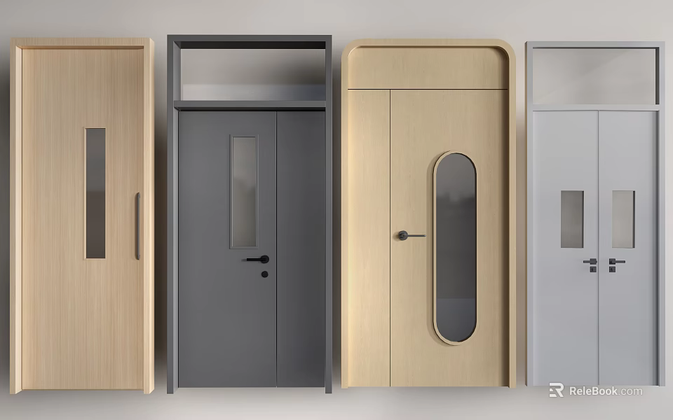 Contemporary Interior Doors With Glass Windows And Various Materials In Different Styles 3d model 