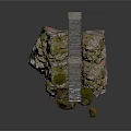 Natural Rock Formation Scene With Wooden Bridge Pine Trees And Mossy Surface