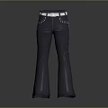 Dark Colored Flared Pants With White Belt And Side Rivet Details For Fashionable Look