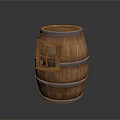 Wooden Barrel Storage Container With Small Window And Metal Hoops For Home Use
