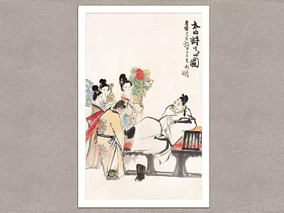Traditional Chinese Figure Painting Depicting Ancient Women In Traditional Clothing With Floral Bouquet 3d model