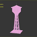Tall Metal Frame Water Tower With Cylindrical Tank And Pyramidal Roof