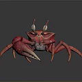 3D Rendered Red Crab With Horn Like Structures And Spotted Body Legs