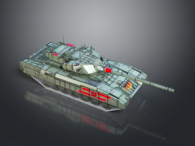 Modern Military Tank 3D Model With Turret Main Cannon Tracks Armor Plates And Red Markers 3d model