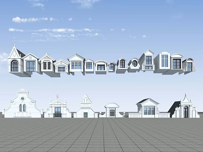 White Architectural Building Models With Various Roof Styles And Window Details 3d model