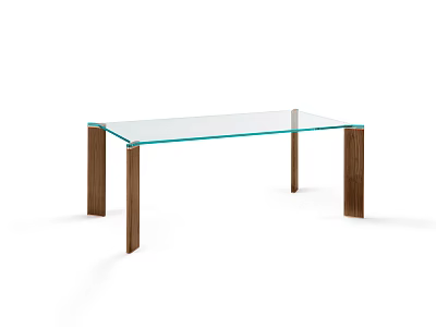 Sleek Modern Dining Table With Clear Glass Top And Wooden Legs In Minimalist Design 3d model